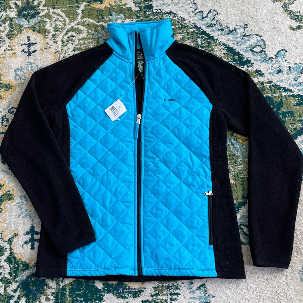 NEW Ralph Lauren Active womens jacket size M black fleece quilted turquoise coat